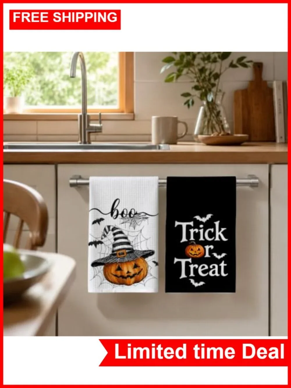 Halloween Pumpkin Kitchen Towels Set of 2 Soft Absorbent 16x24